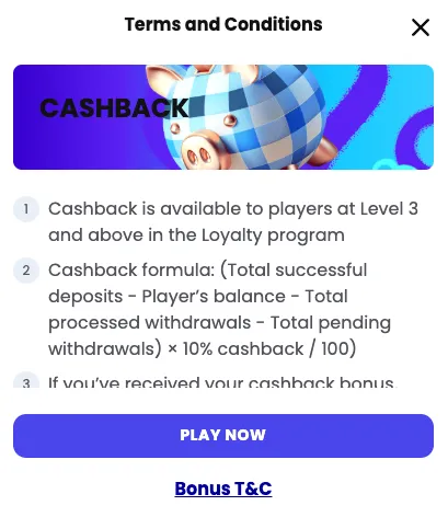 QueenWin CashBack Bonus